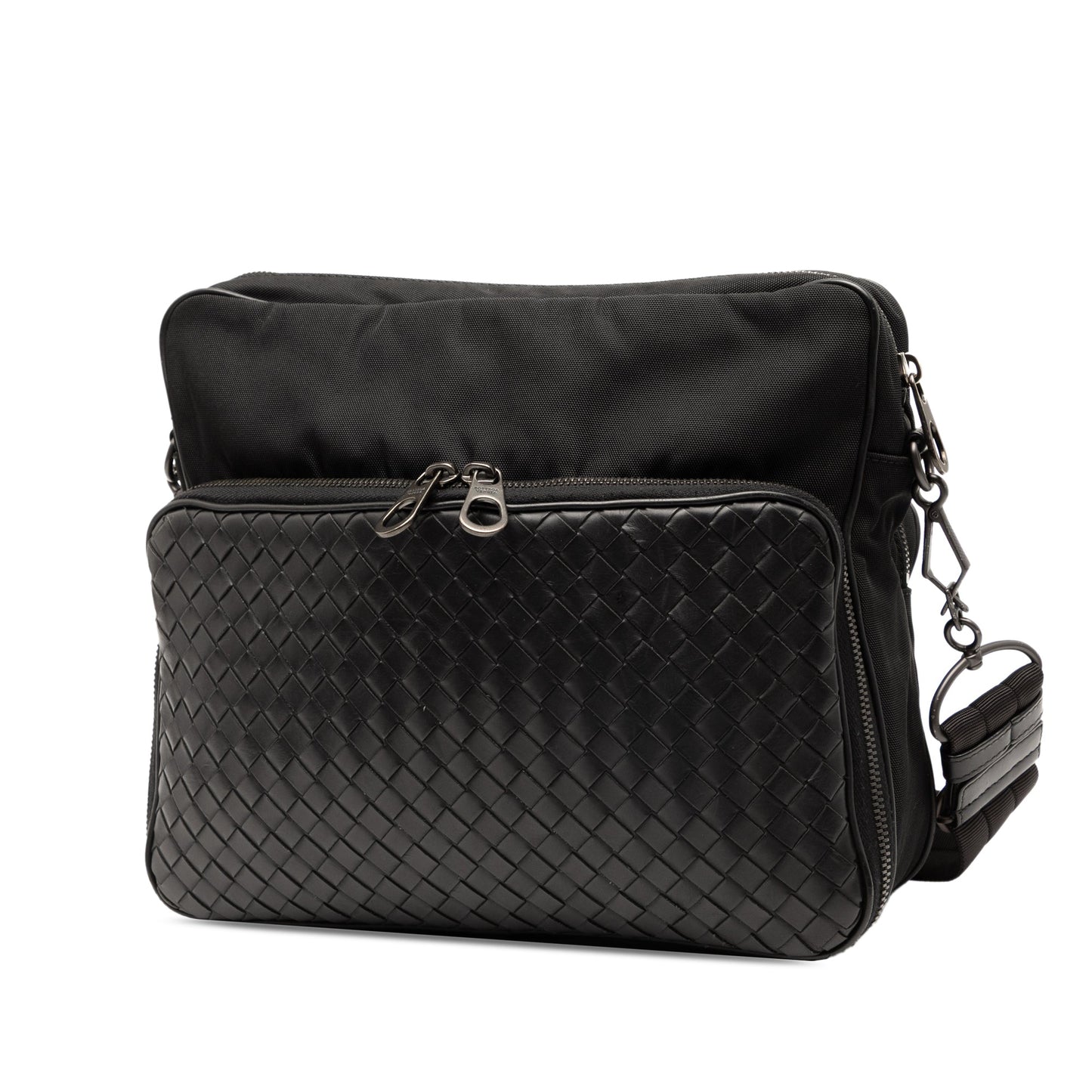 Bottega Veneta Nappa Intrecciato Trimmed Canvas Messenger Bag