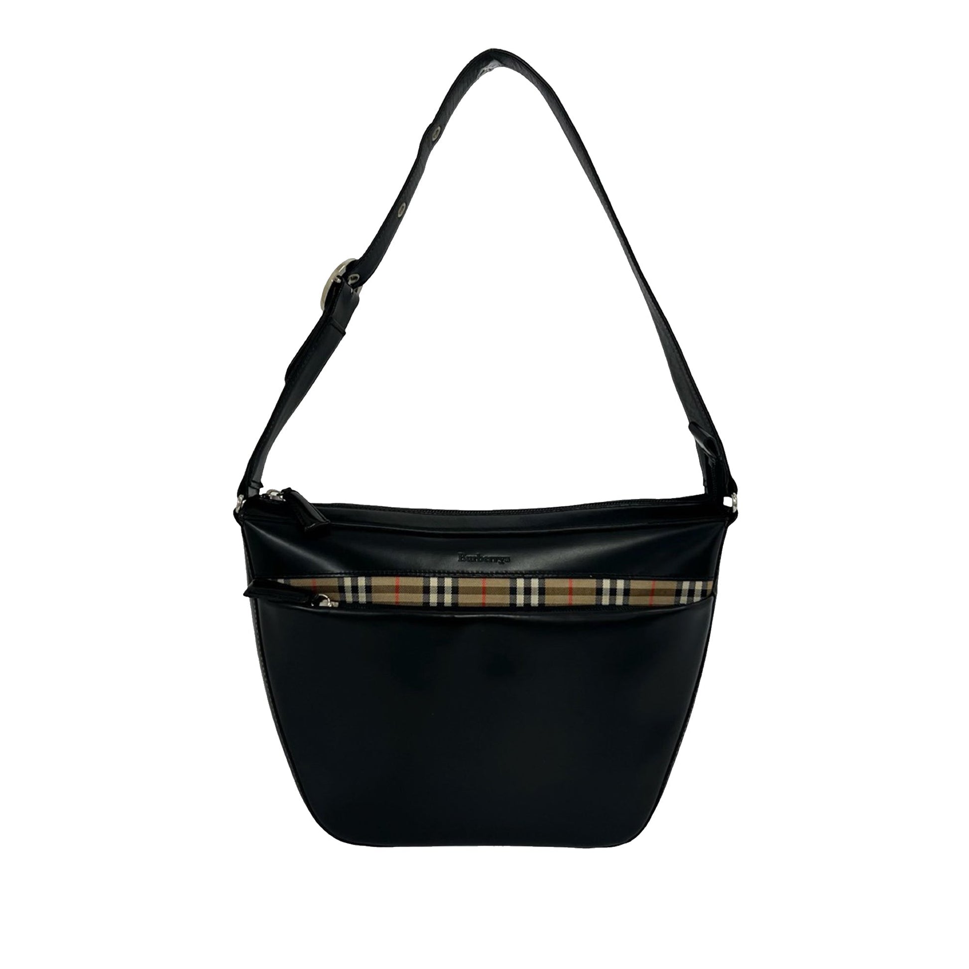 Burberry House Check Trimmed Leather Shoulder Bag