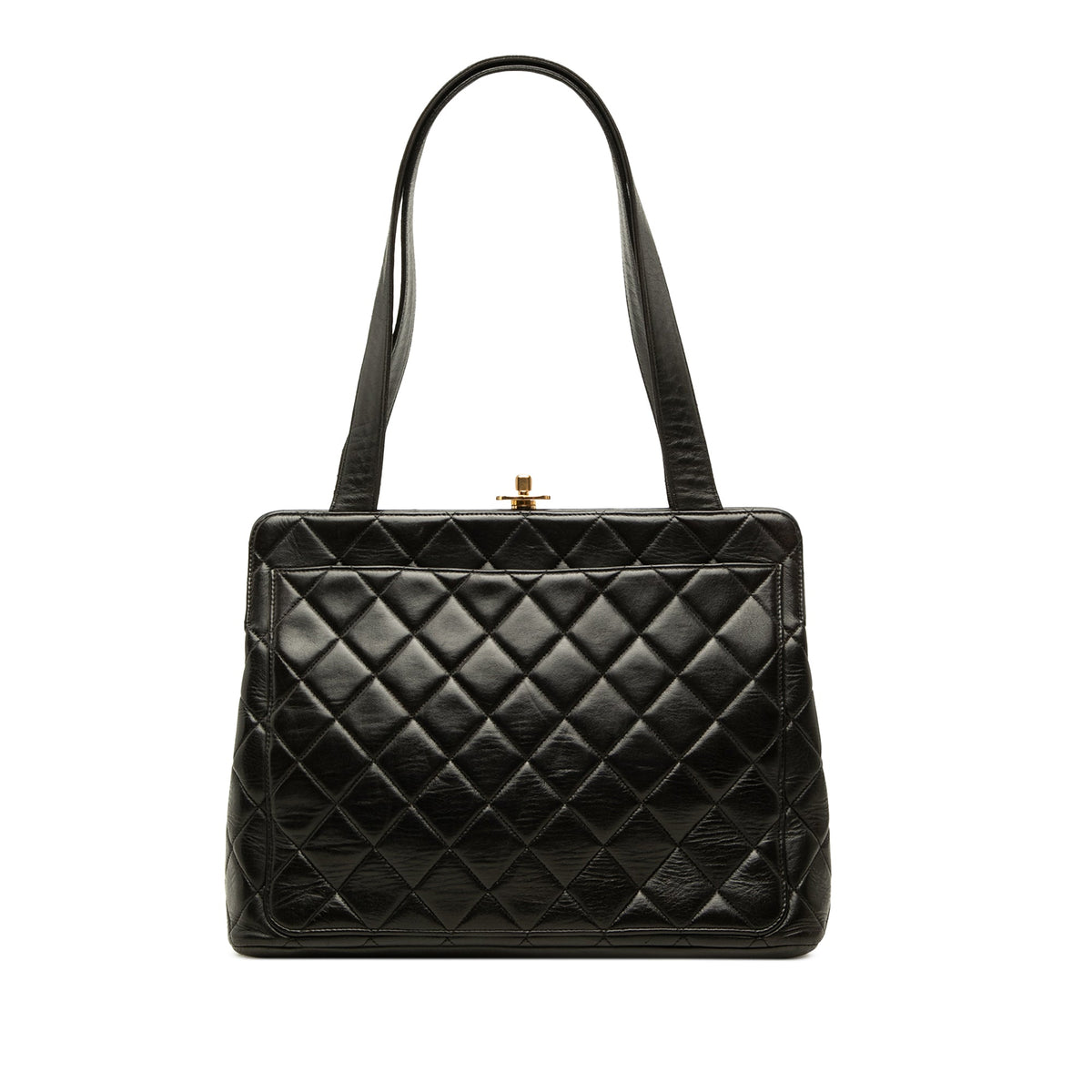 Chanel CC Quilted Lambskin Kiss Lock Frame Shoulder Bag — Black
