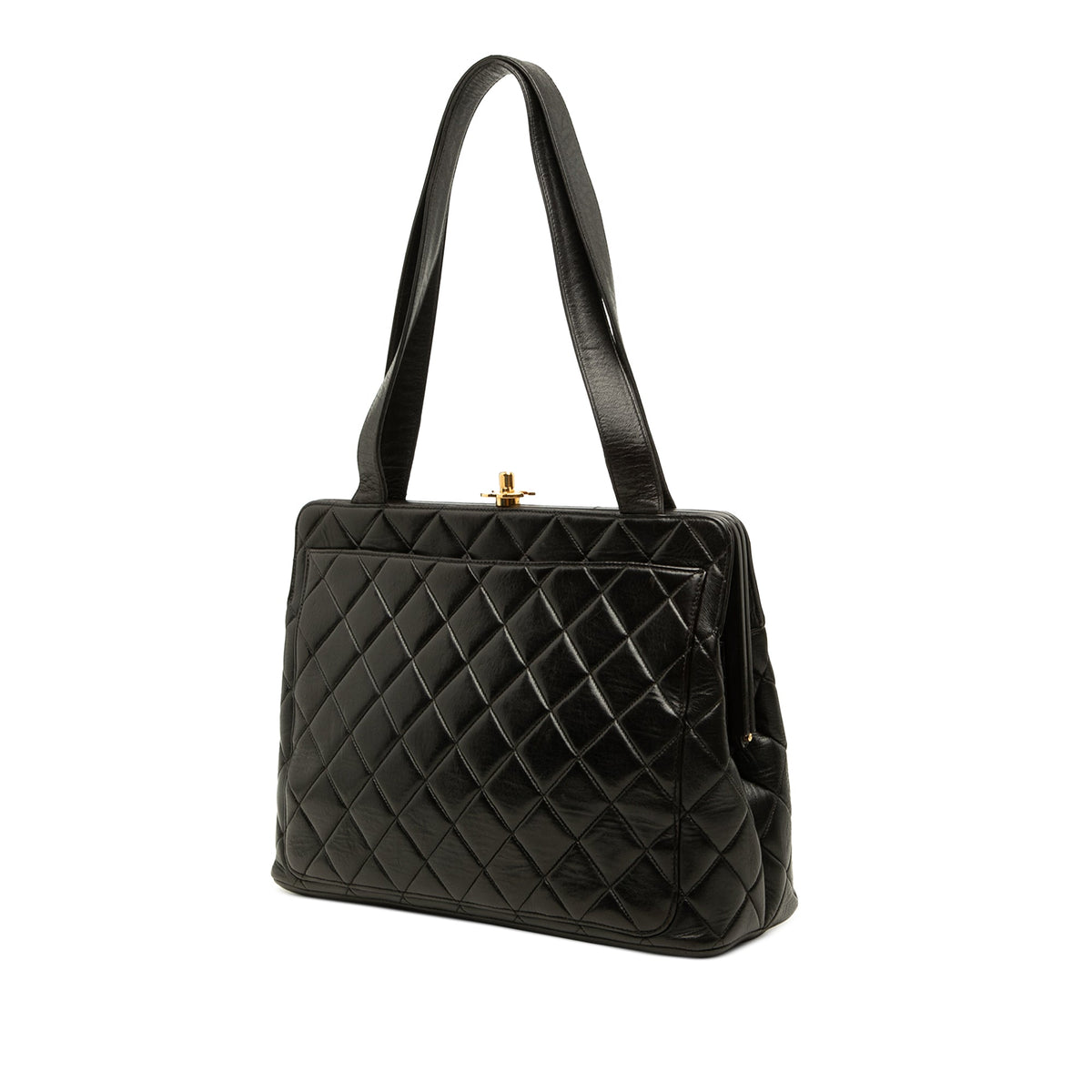 Chanel CC Quilted Lambskin Kiss Lock Frame Shoulder Bag — Black