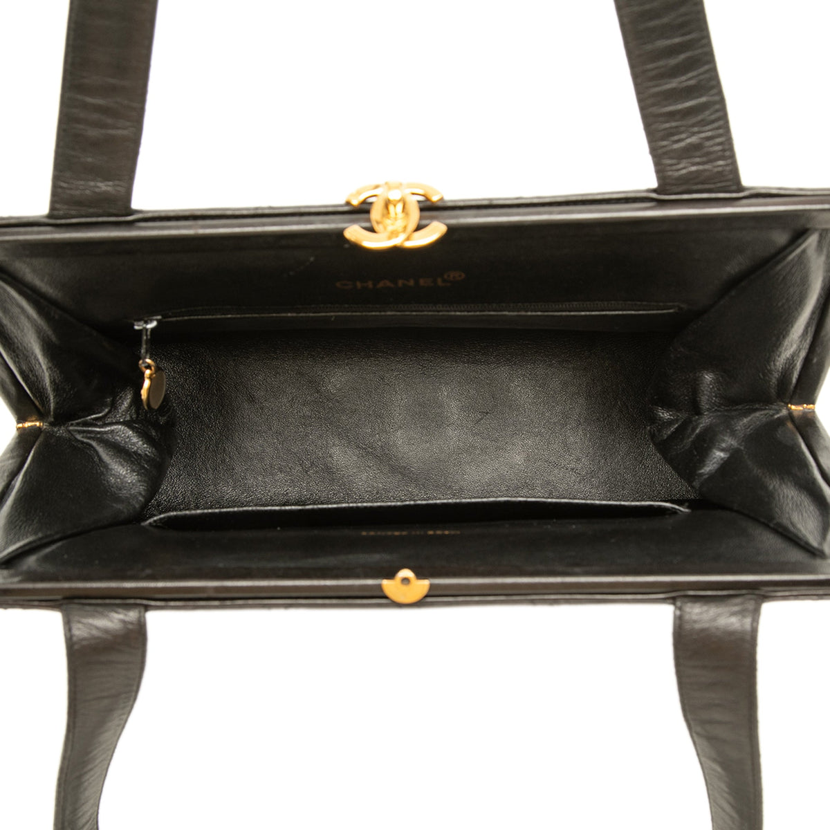 Chanel CC Quilted Lambskin Kiss Lock Frame Shoulder Bag — Black