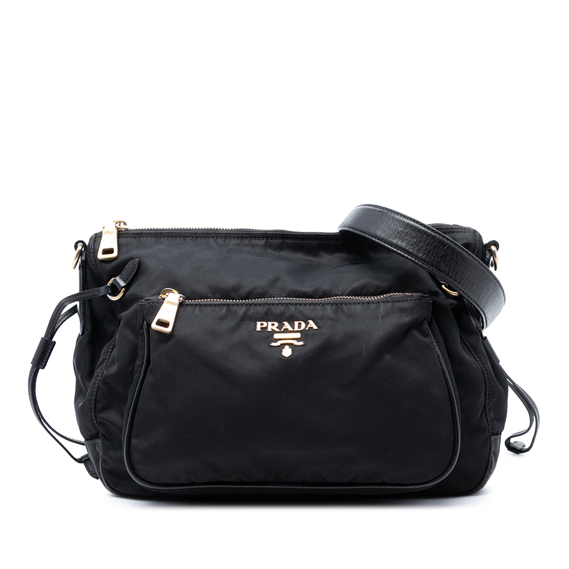 Prada Saffiano Trimmed Tessuto Zip Top Shoulder Bag