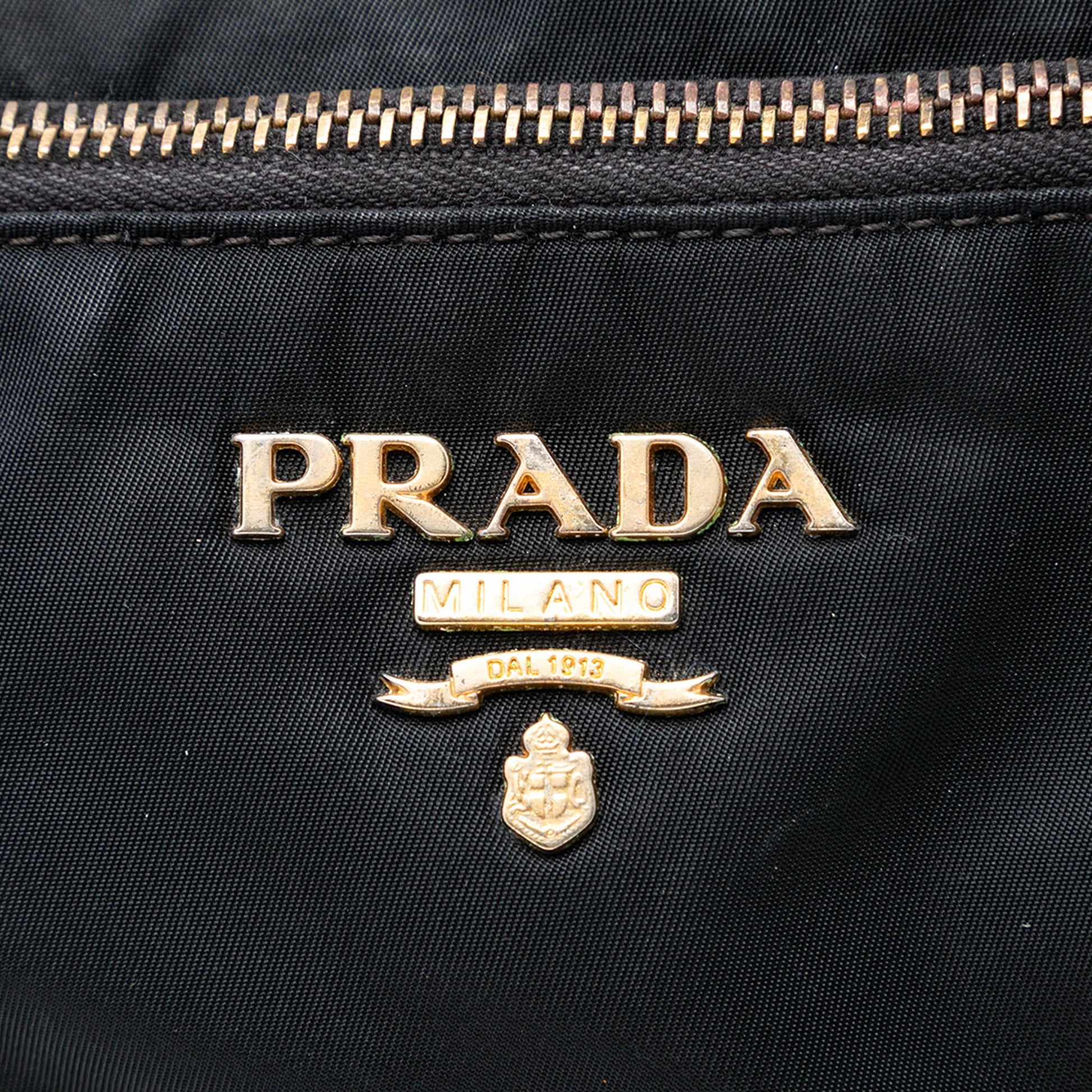 Prada Saffiano Trimmed Tessuto Zip Top Shoulder Bag