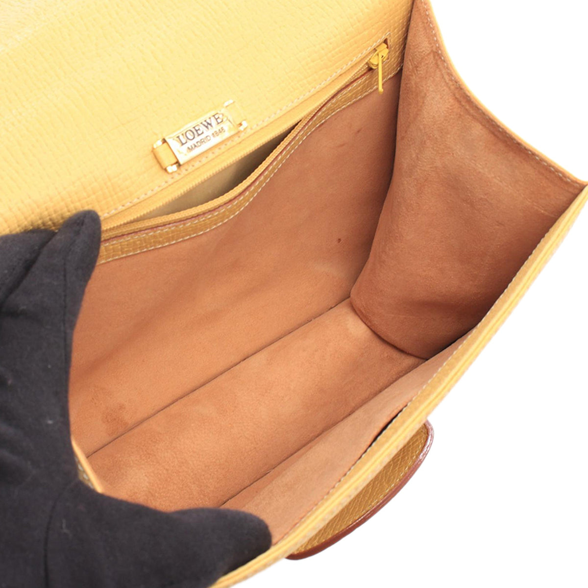 LOEWE Textured Leather Barcelona Top Handle Bag — Yellow