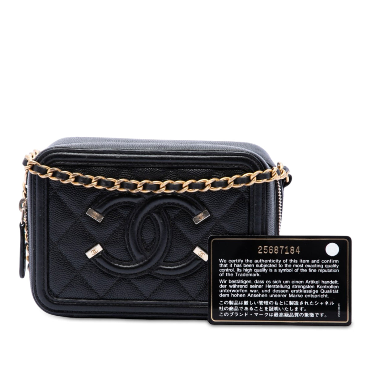 Chanel Caviar CC Filigree Vanity Clutch with Chain