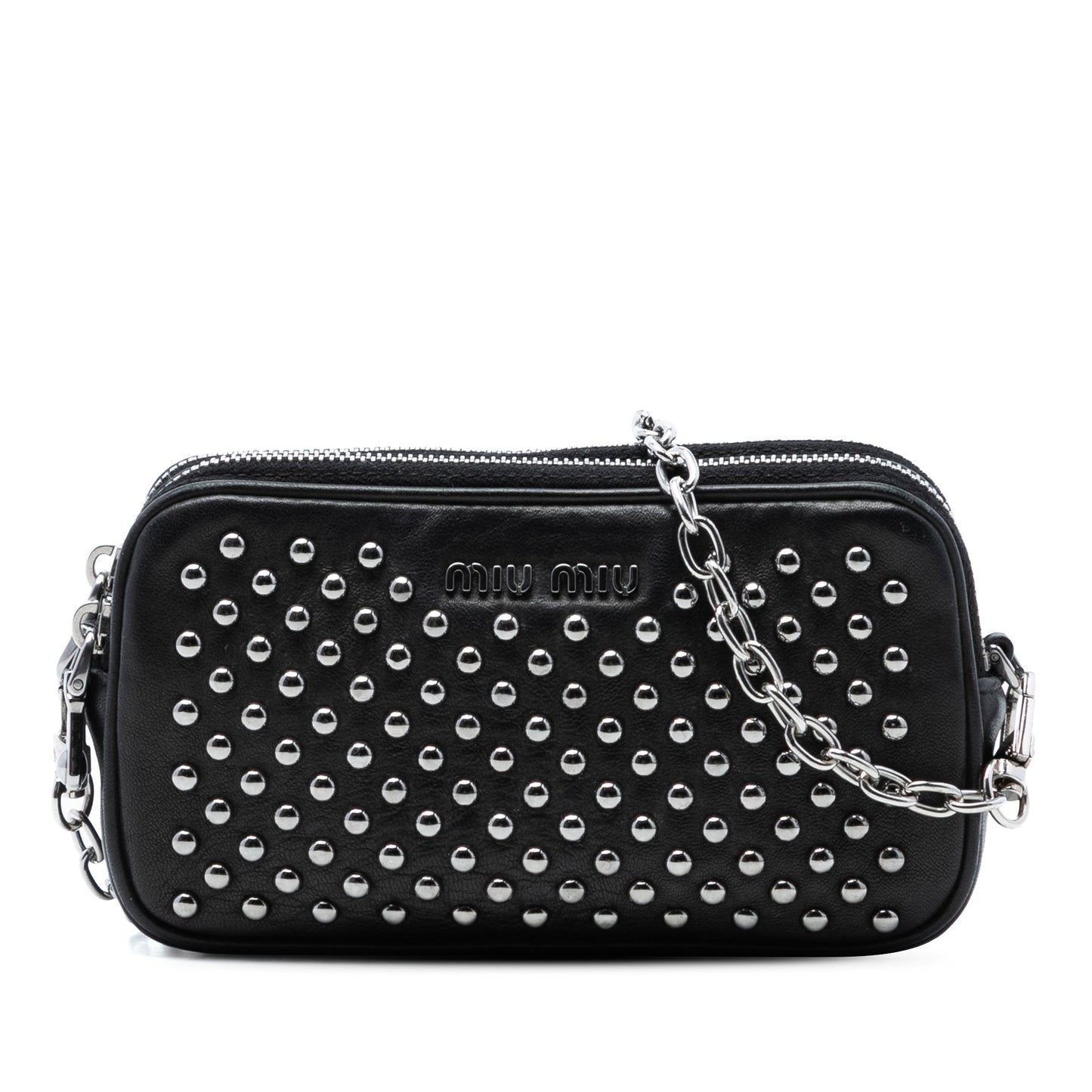 Miu Miu Studded Leather Double Zip Crossbody