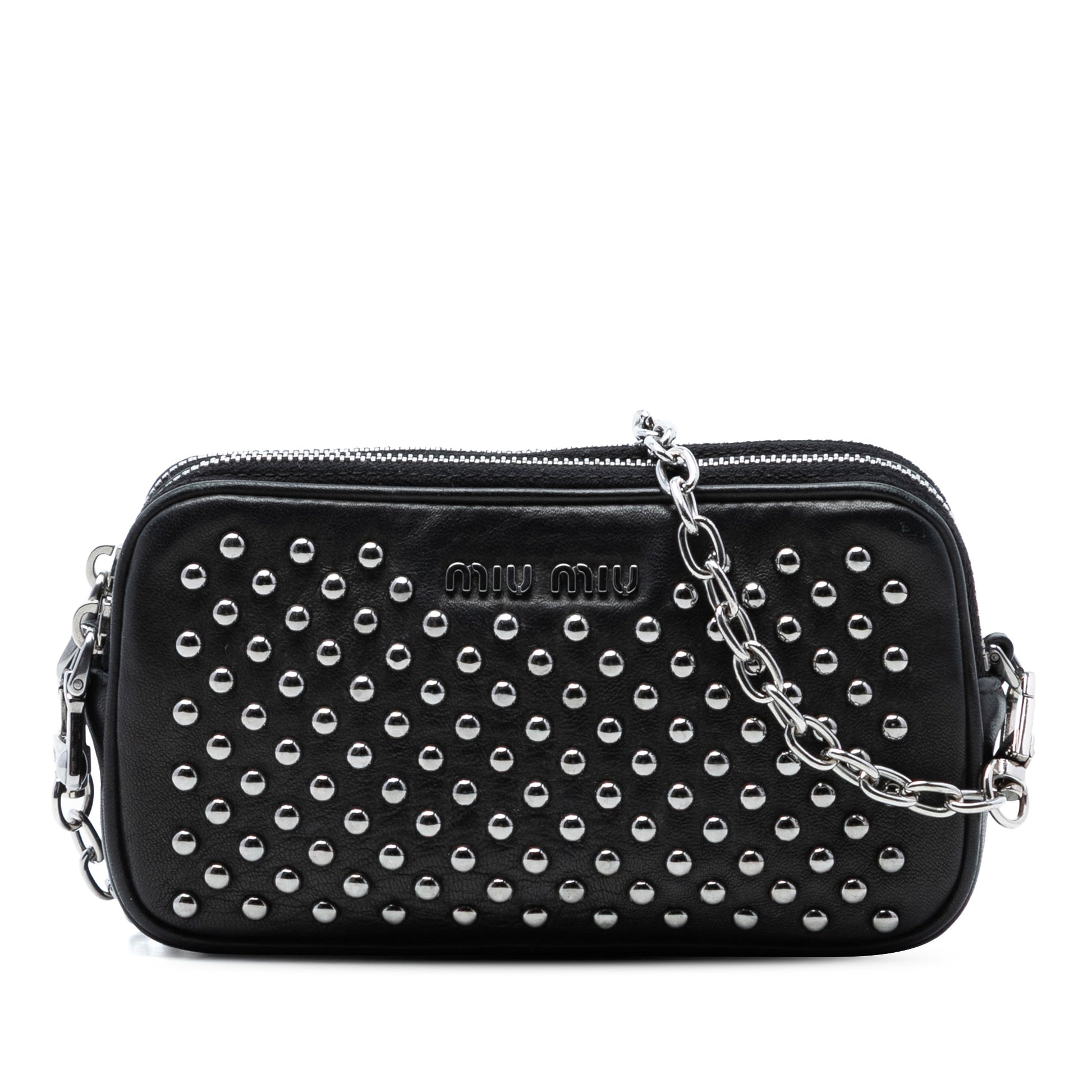Miu Miu Studded Leather Double Zip Crossbody