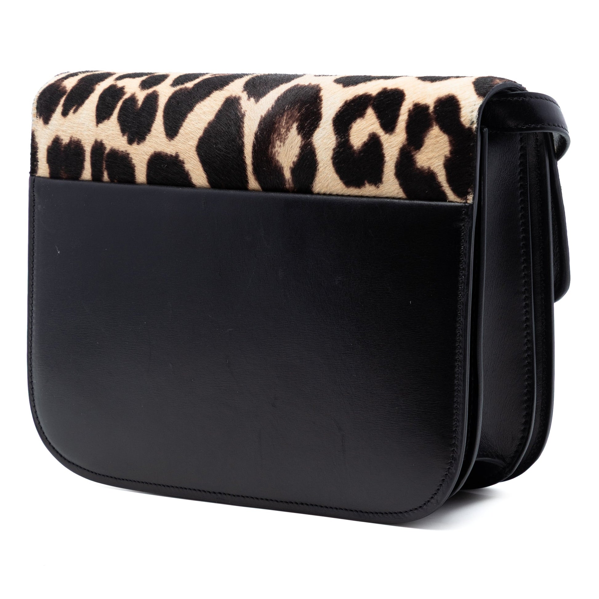 Celine Medium Calfskin and Leopard Print Pony Hair Classic Box