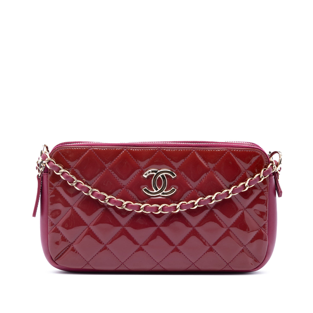 Chanel Quilted Patent CC Crown Double Zip Crossbody