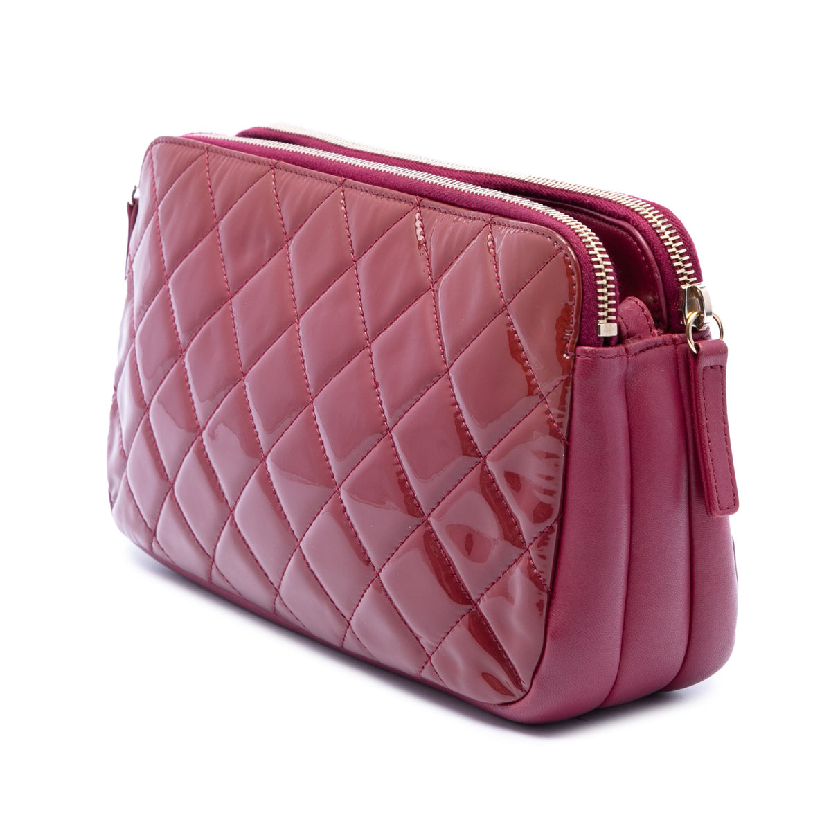 Chanel Quilted Patent CC Crown Double Zip Crossbody