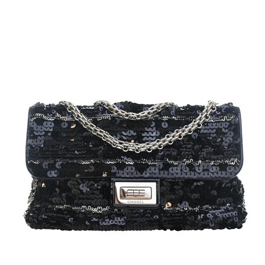 Chanel Patent Trimmed Sequined Satin Reissue 2.55 Single Flap 225