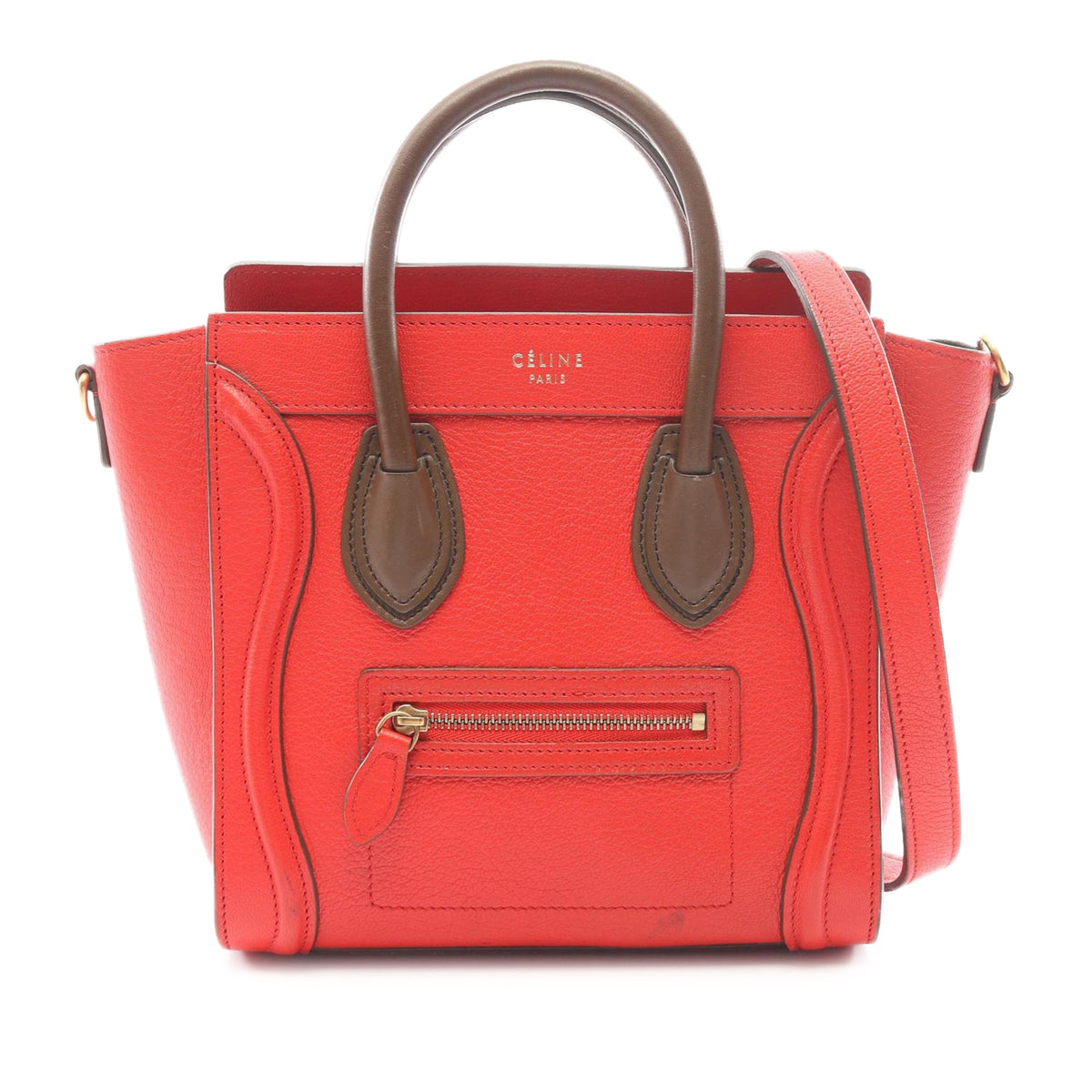 Celine Nano Bicolor Leather Luggage Tote — Red
