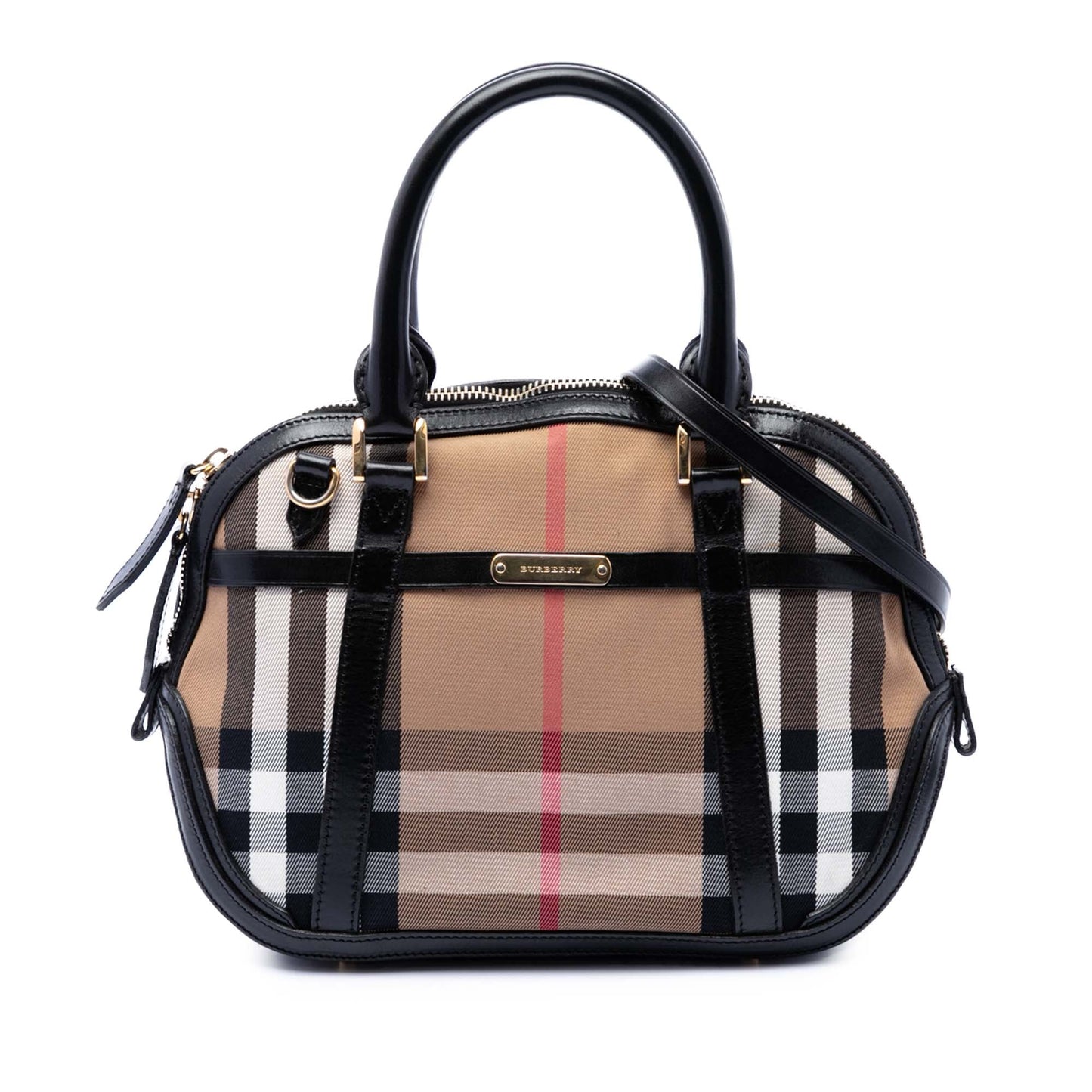 Burberry Small Leather Trimmed House Check Canvas Bridle Orchard Satchel