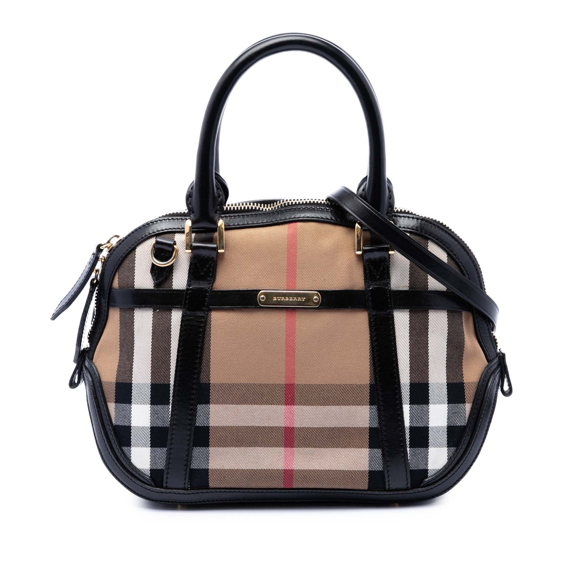Burberry Small Leather Trimmed House Check Canvas Bridle Orchard Satchel