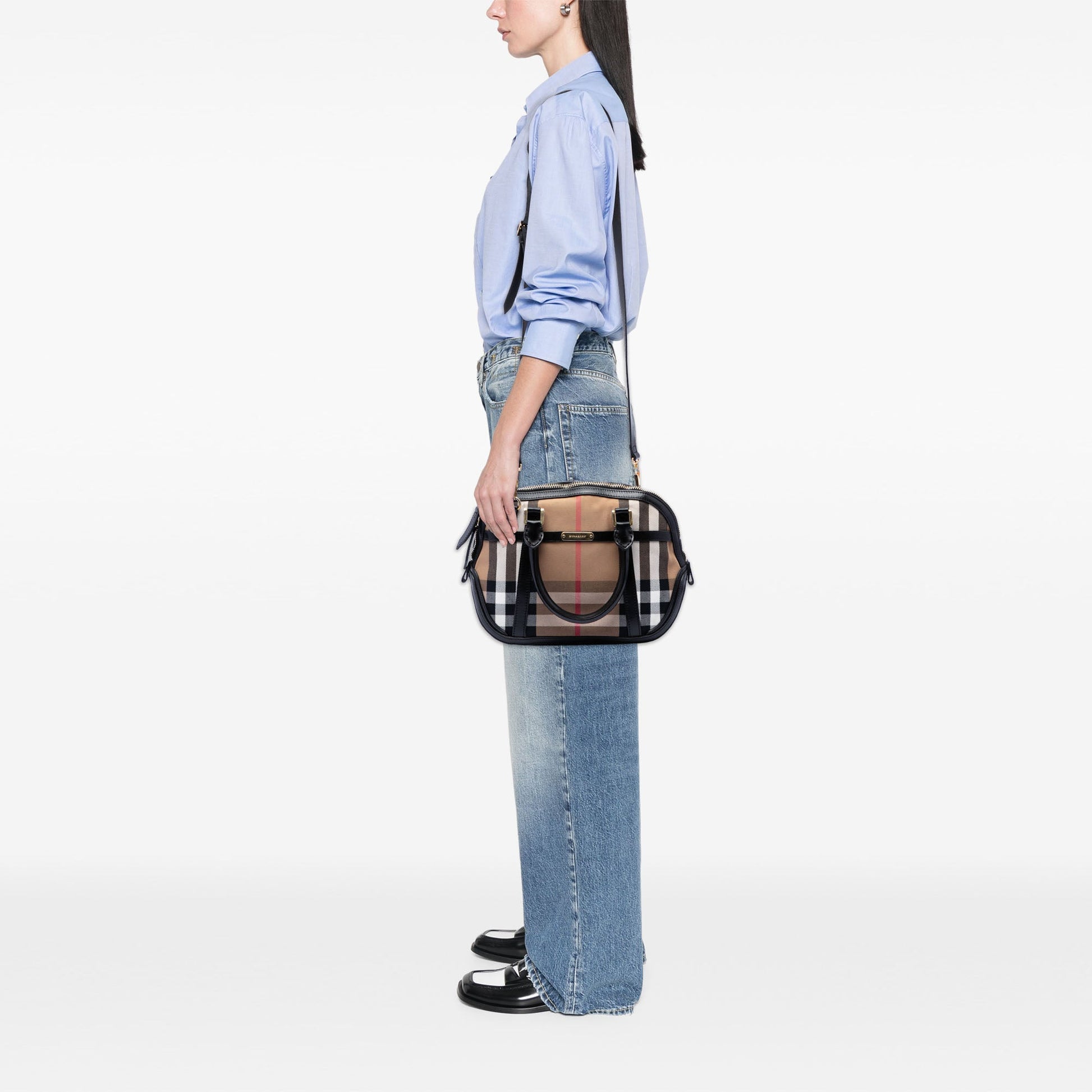 Burberry Small Leather Trimmed House Check Canvas Bridle Orchard Satchel