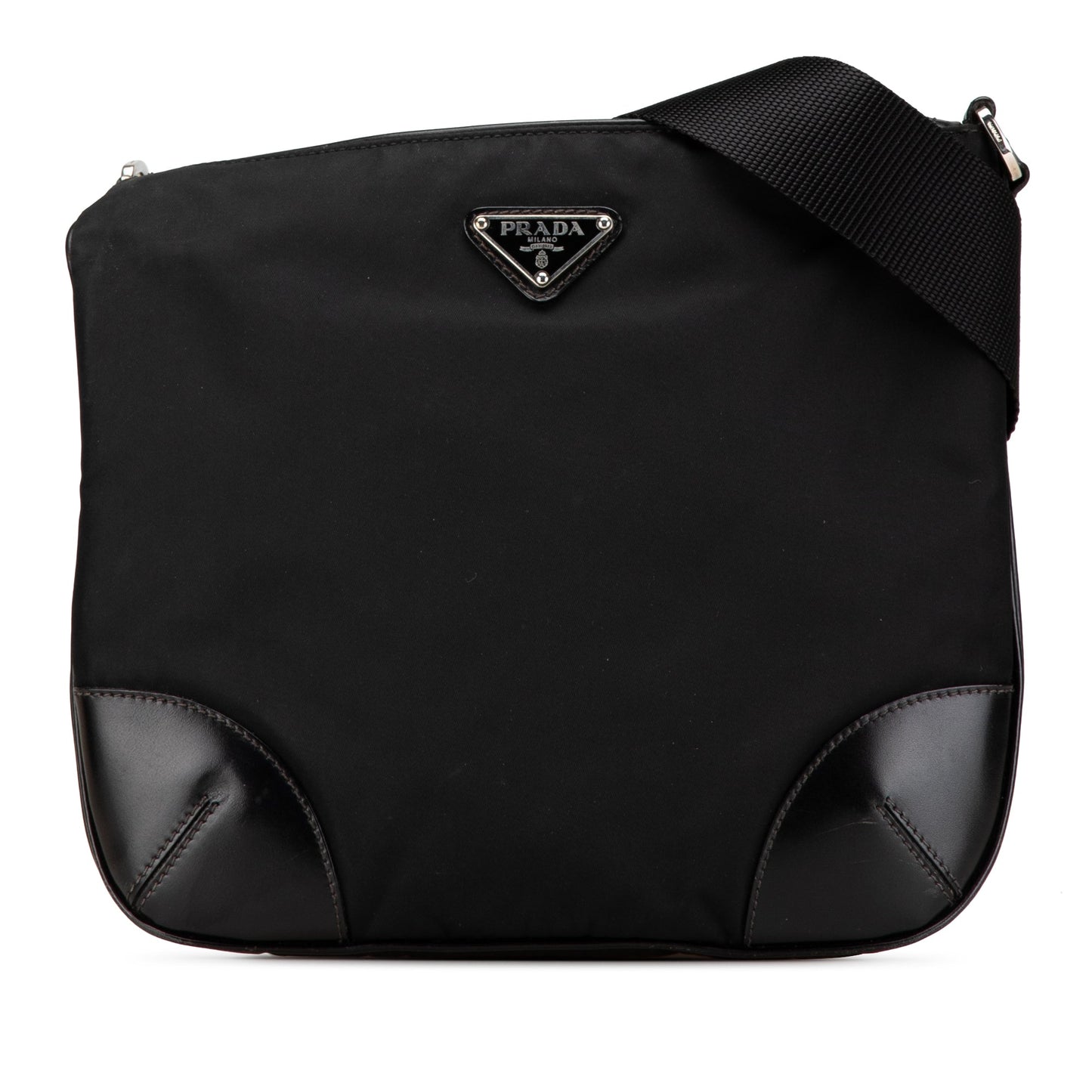 Prada Vitello Trimmed Tessuto Zip Top Crossbody