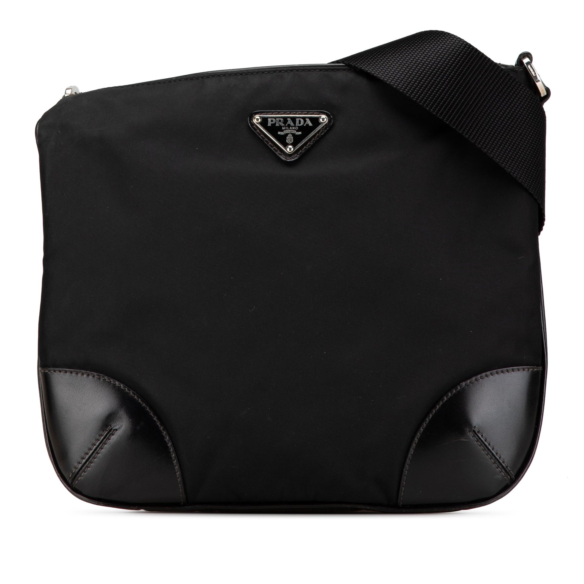 Prada Vitello Trimmed Tessuto Zip Top Crossbody