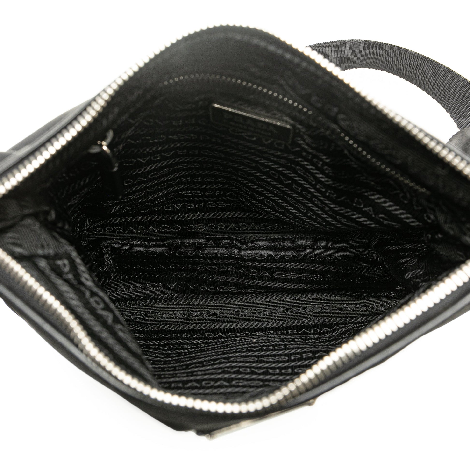 Prada Vitello Trimmed Tessuto Zip Top Crossbody