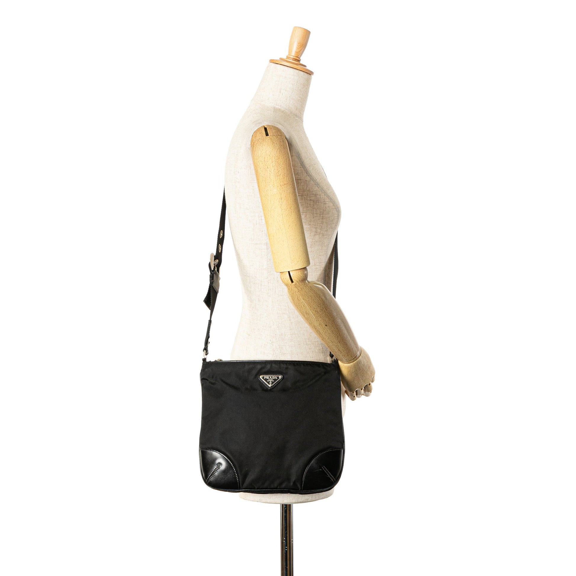 Prada Vitello Trimmed Tessuto Zip Top Crossbody