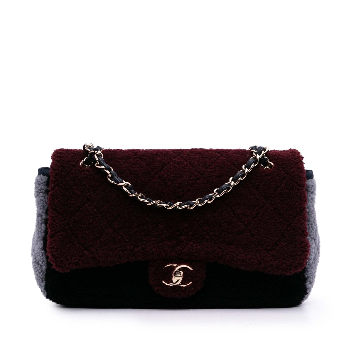 Chanel Medium Tricolor CC Quilted Shearling Single Flap