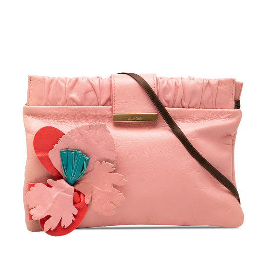 Miu Miu Lambskin Flower Applique Clutch with Strap