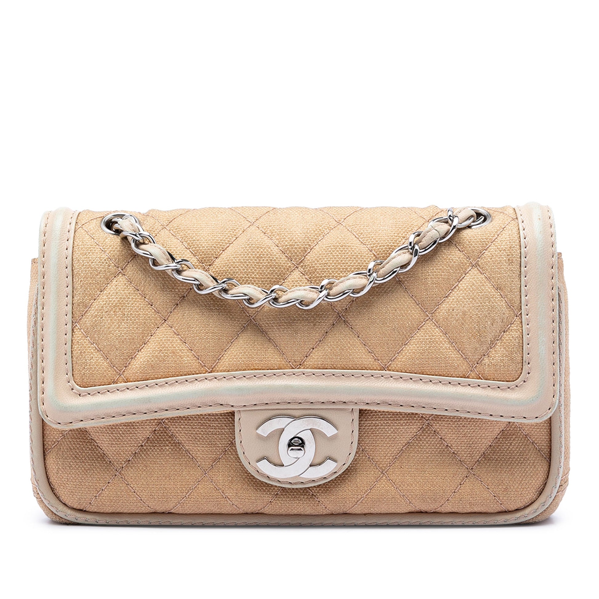 Chanel Medium Classic Canvas Lambskin Trimmed Double Flap