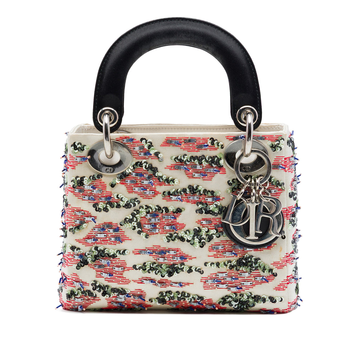 Dior Mini Satin Bead and Sequin Embellished Lady Dior — White