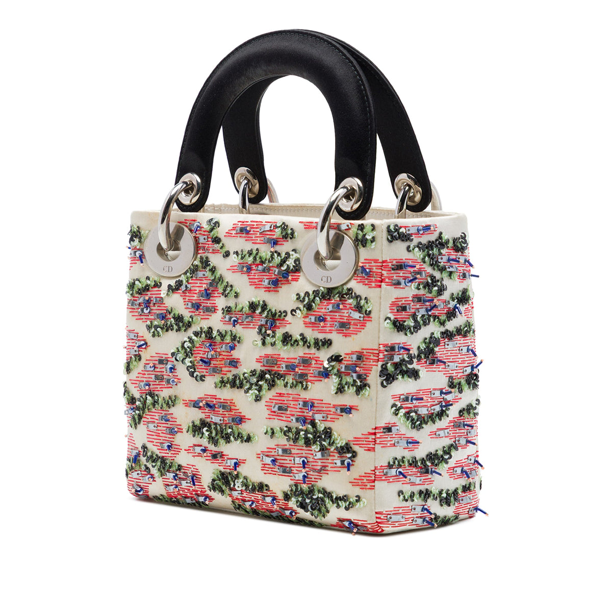 Dior Mini Satin Bead and Sequin Embellished Lady Dior — White