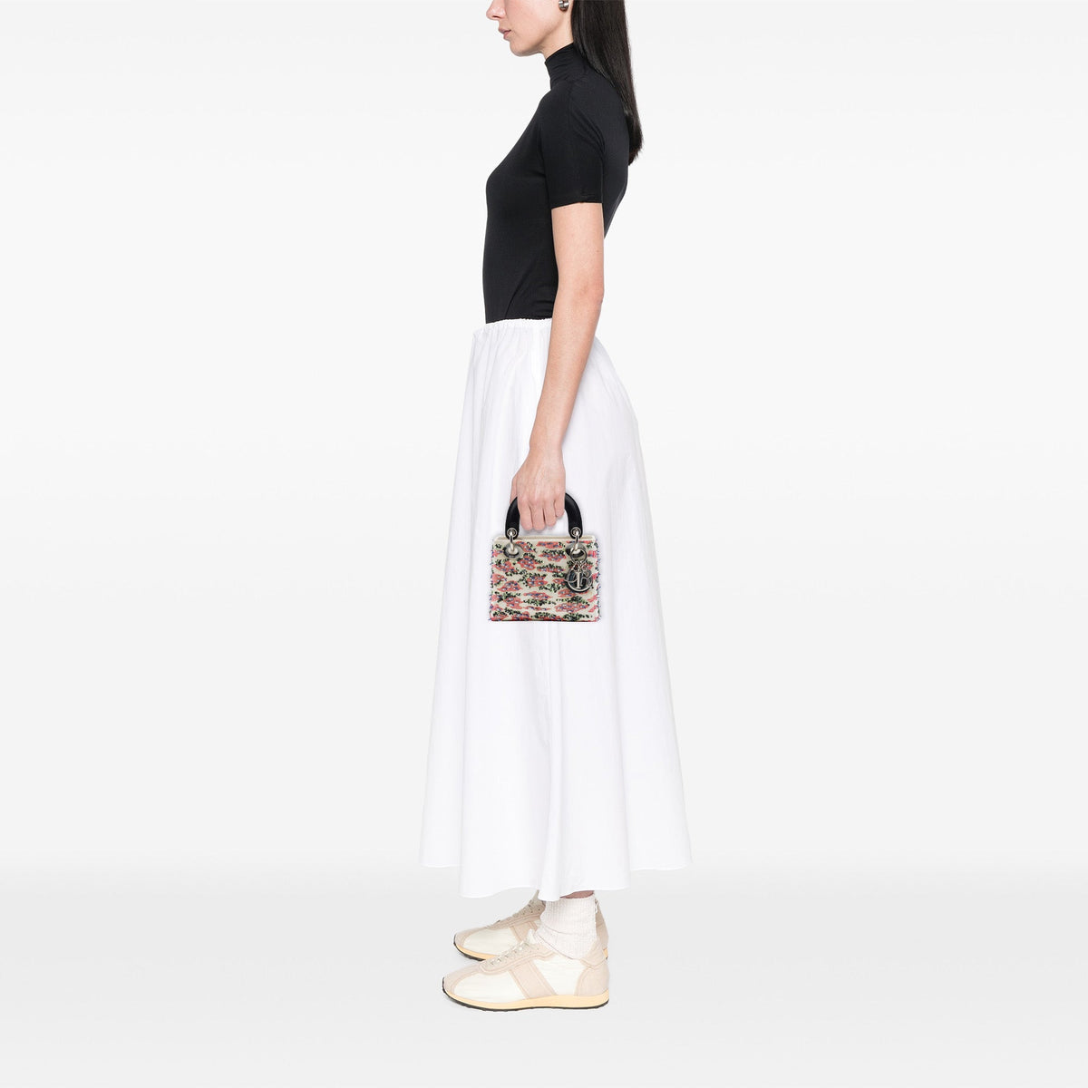 Dior Mini Satin Bead and Sequin Embellished Lady Dior — White