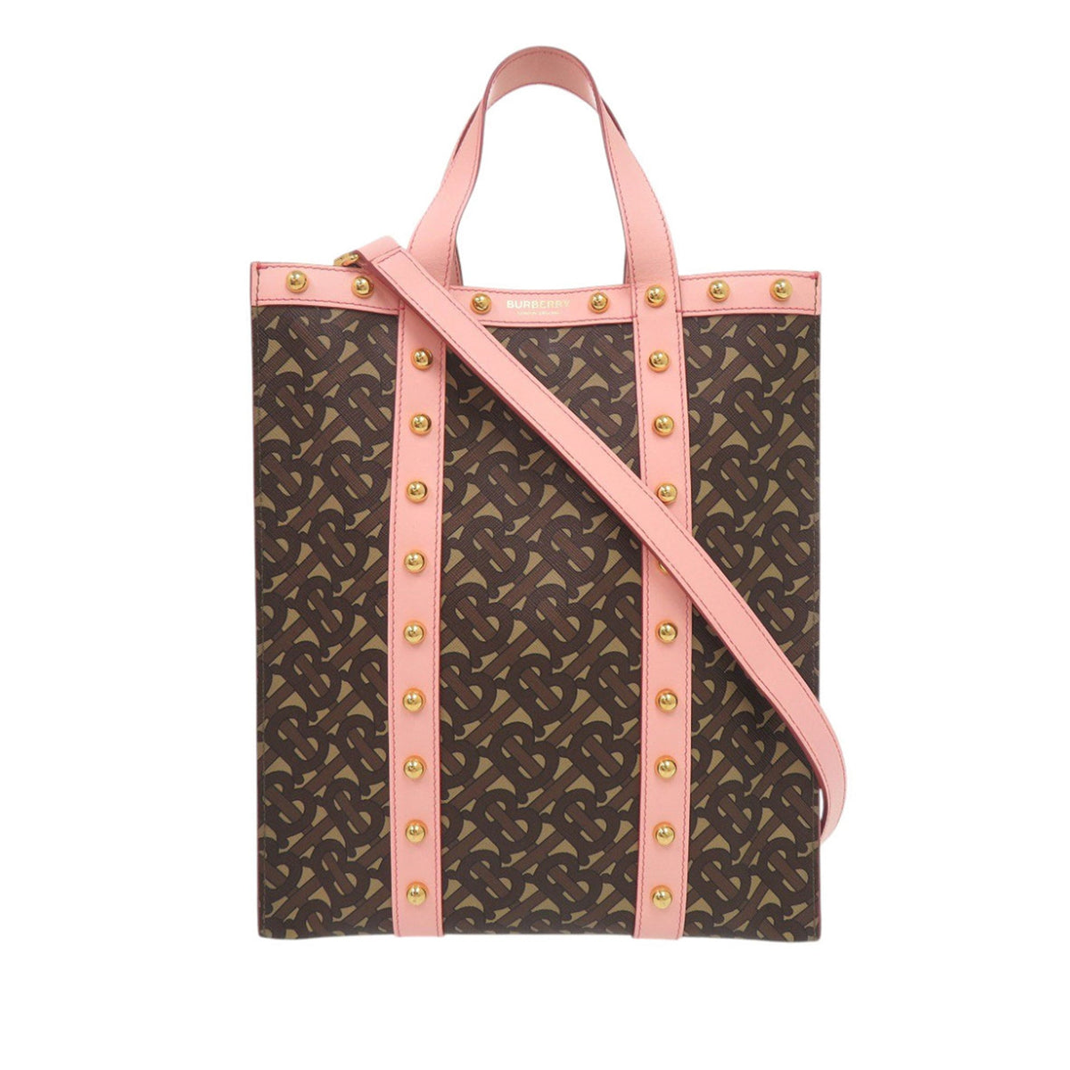 Burberry Small TB Monogram E Canvas and Studded Leather Vertical Tote