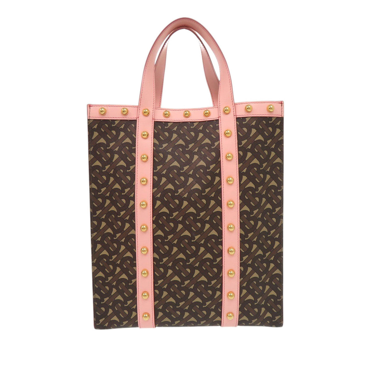 Burberry Small TB Monogram E Canvas and Studded Leather Vertical Tote