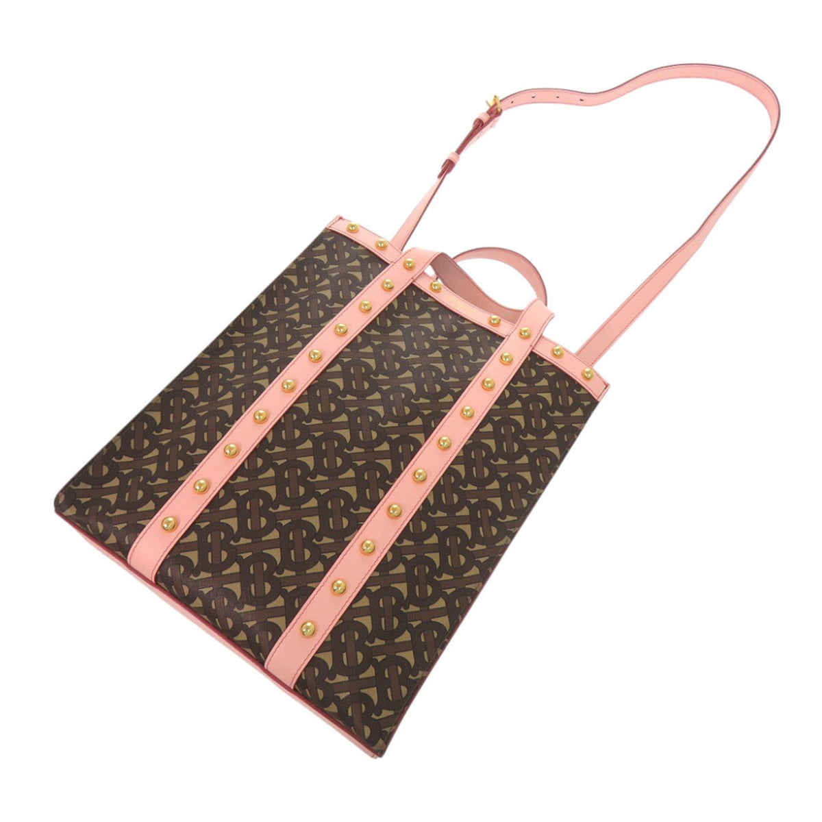 Burberry Small TB Monogram E Canvas and Studded Leather Vertical Tote