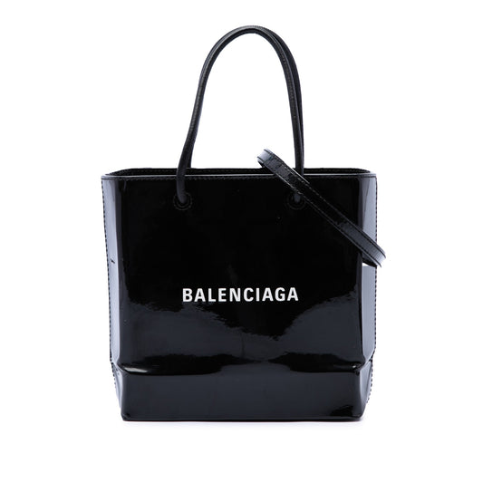 Balenciaga Patent Logo Shopping Tote XXS