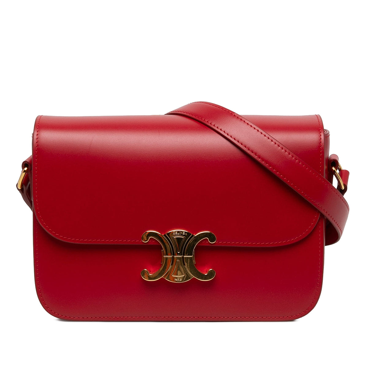 Celine Classique Shiny Calfskin Triomphe Crossbody — Red