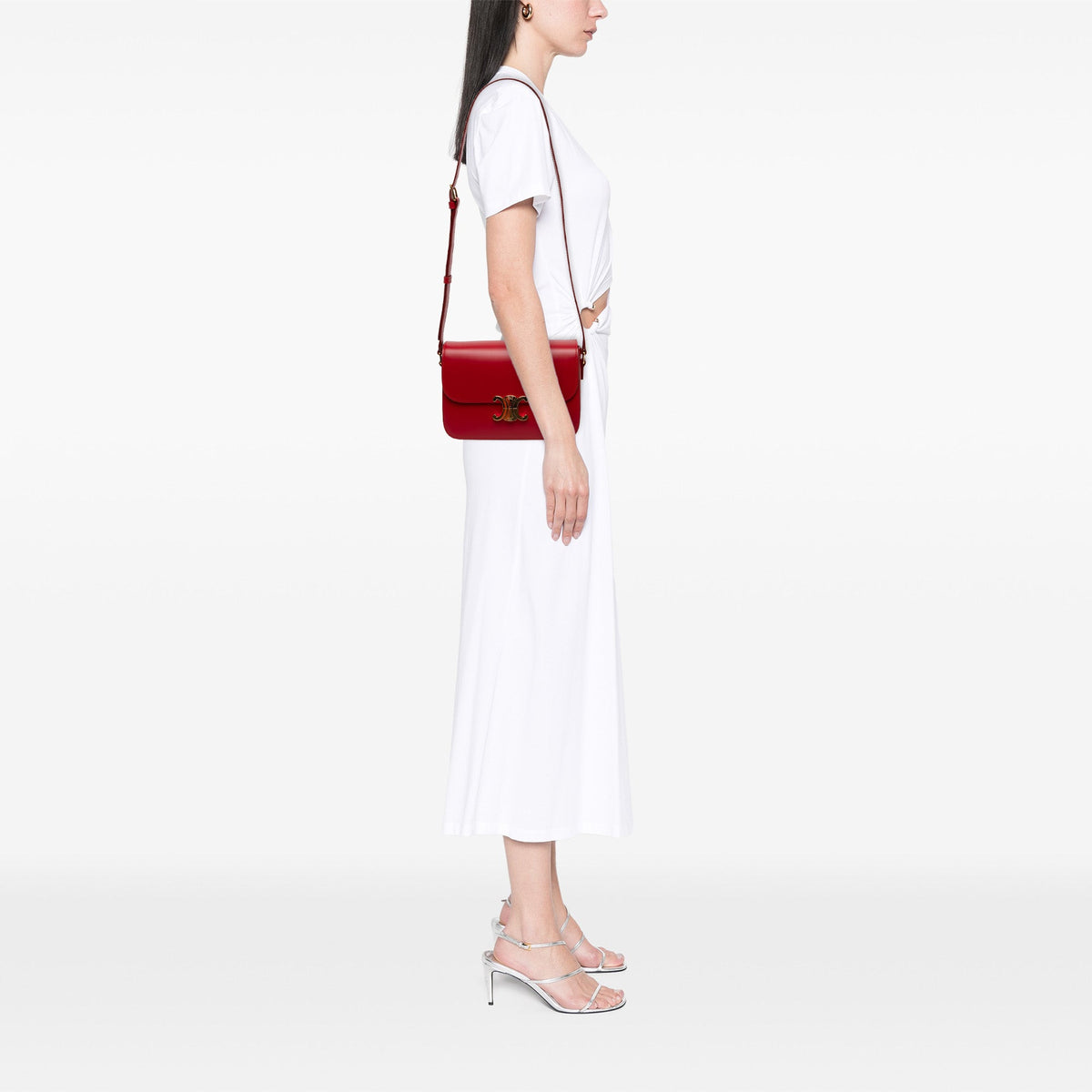 Celine Classique Shiny Calfskin Triomphe Crossbody — Red