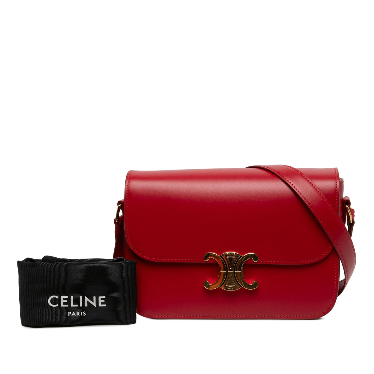 Celine Classique Shiny Calfskin Triomphe Crossbody — Red
