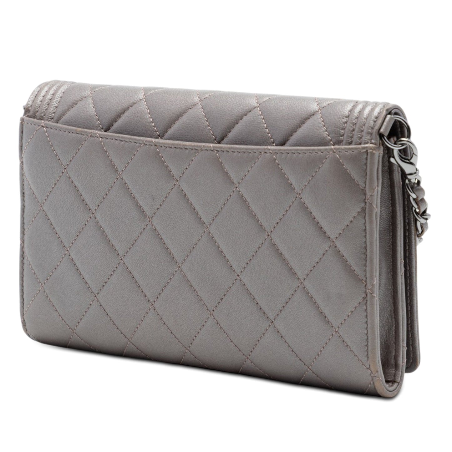 Chanel Quilted Metallic Lambskin Boy Clutch On Chain