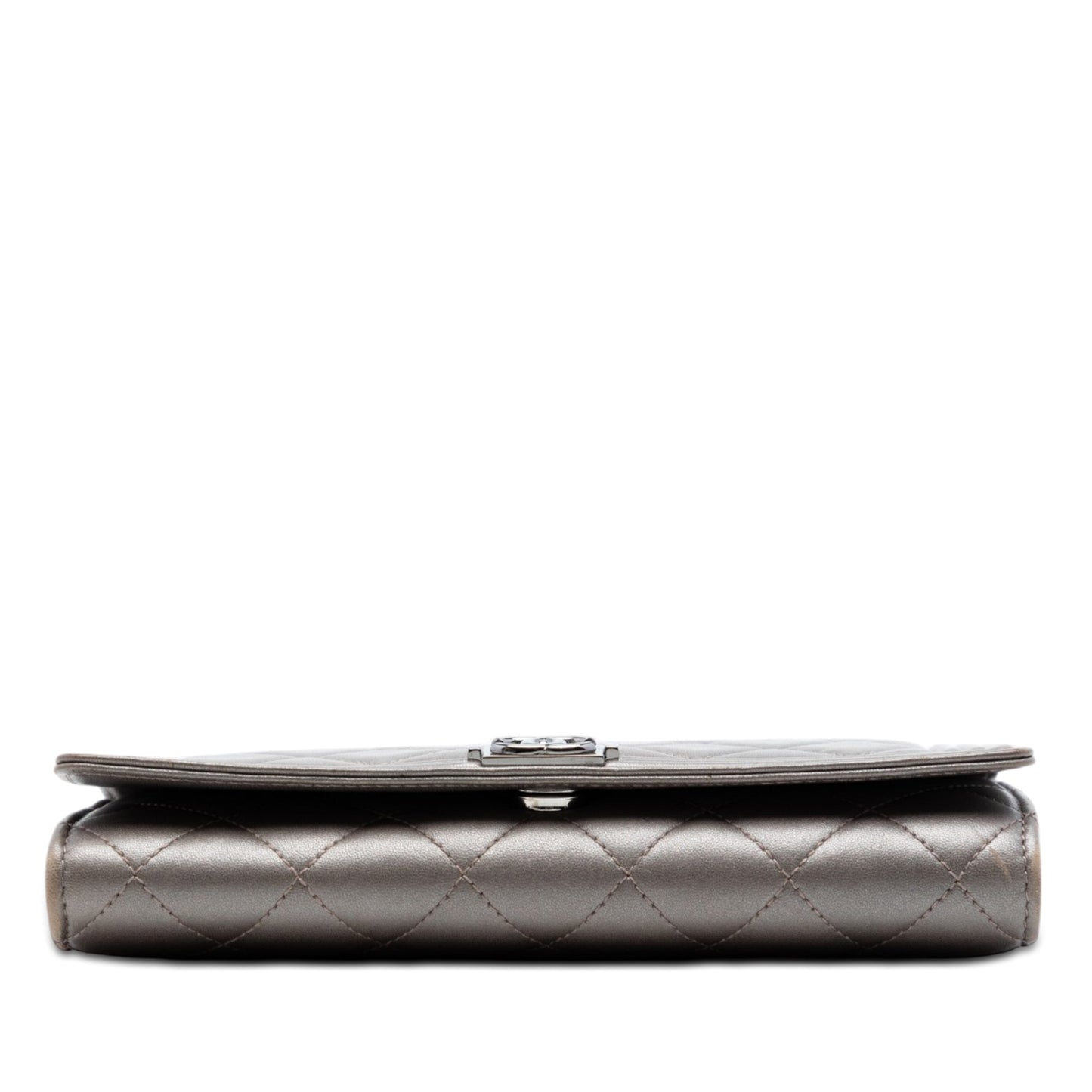 Chanel Quilted Metallic Lambskin Boy Clutch On Chain