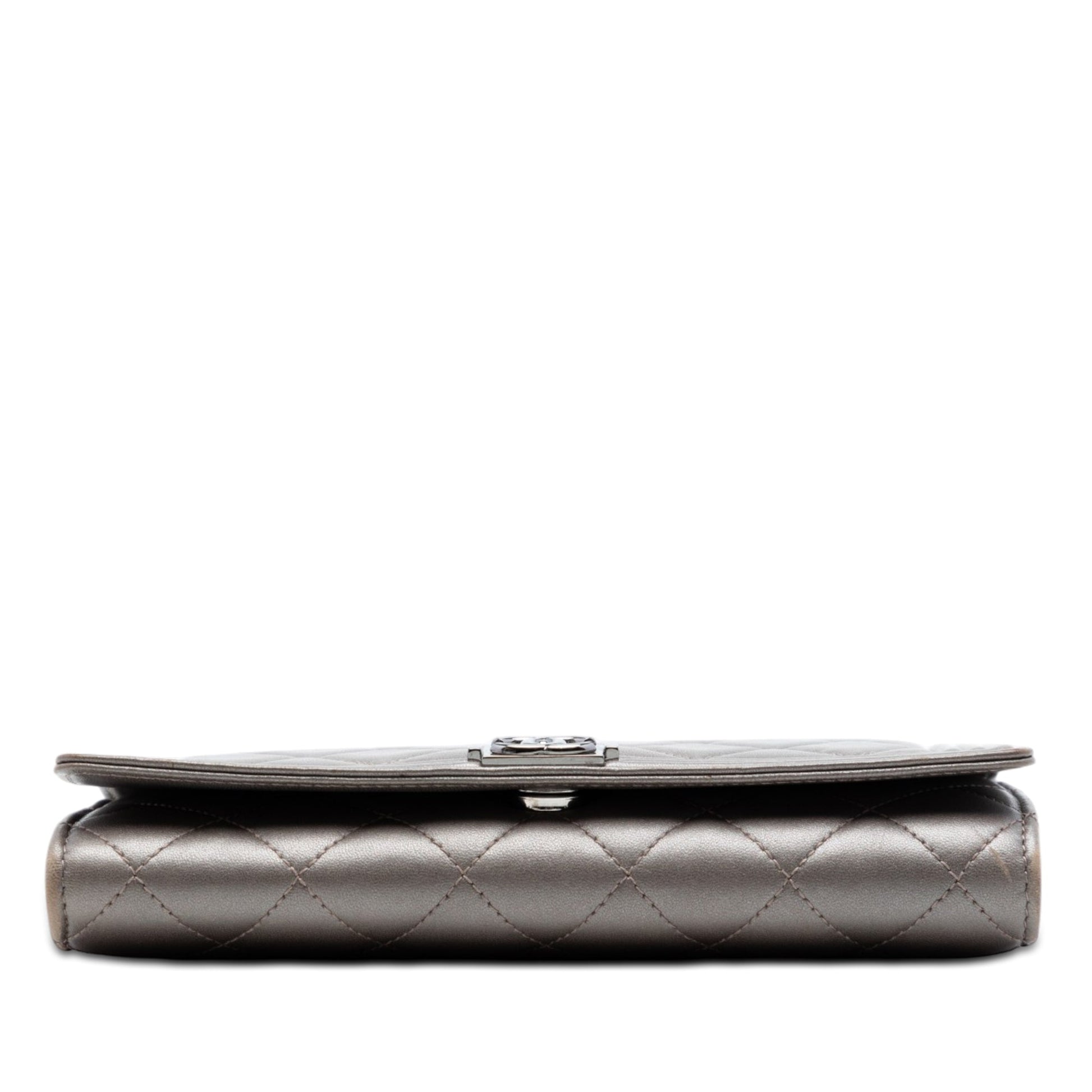 Chanel Quilted Metallic Lambskin Boy Clutch On Chain