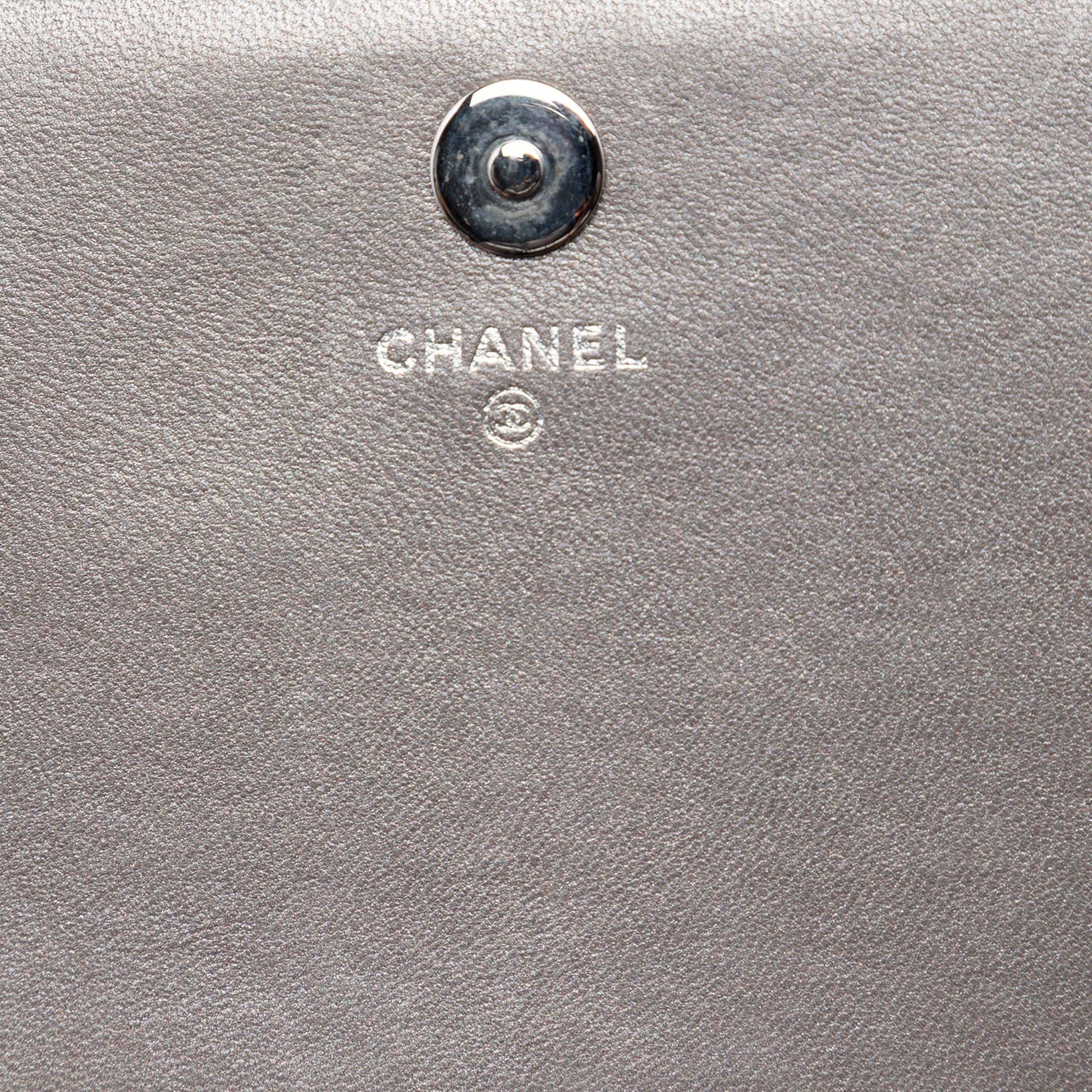 Chanel Quilted Metallic Lambskin Boy Clutch On Chain
