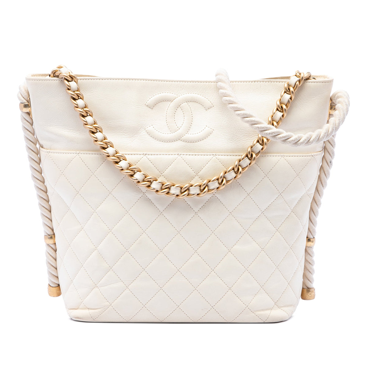 Chanel Crumpled Calfskin En Vogue Rope Satchel — White