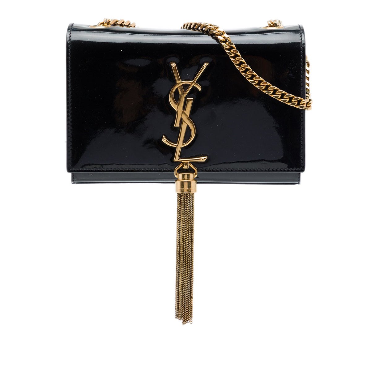Saint Laurent Small Patent Monogram Kate Tassel Crossbody — Black