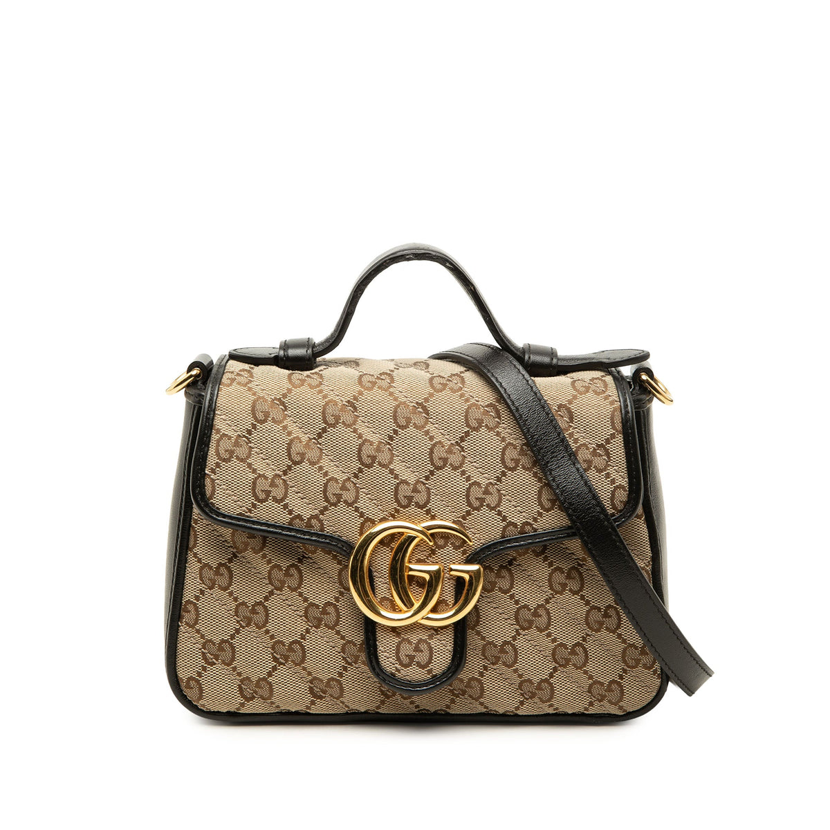 Gucci Mini GG Marmont Matelasse Diagonal GG Canvas and Calfskin Top Handle Bag — Beige