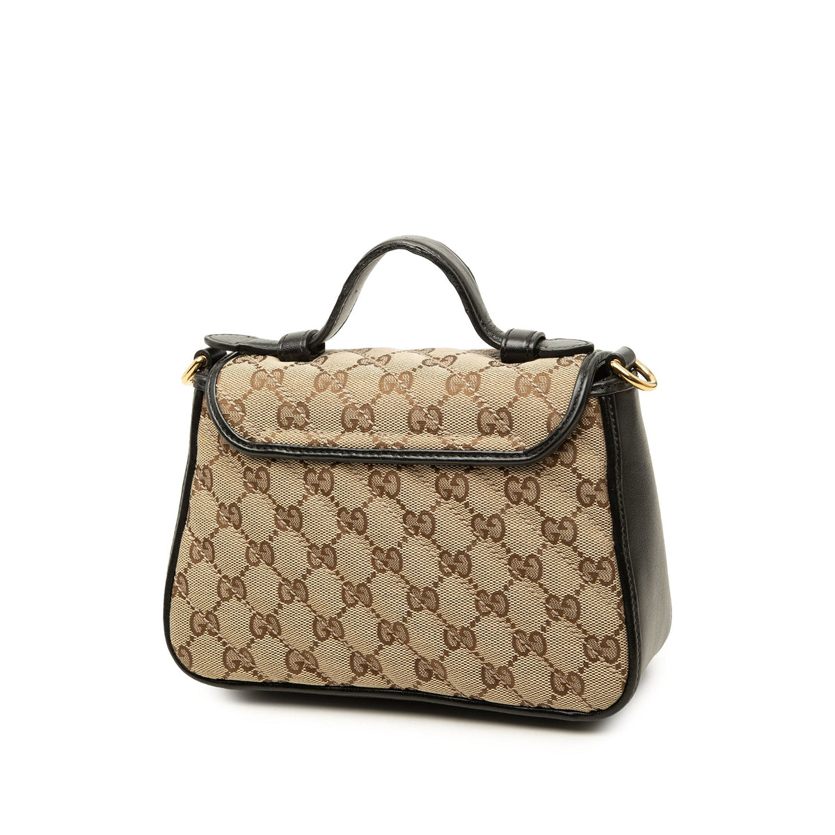 Gucci Mini GG Marmont Matelasse Diagonal GG Canvas and Calfskin Top Handle Bag — Beige