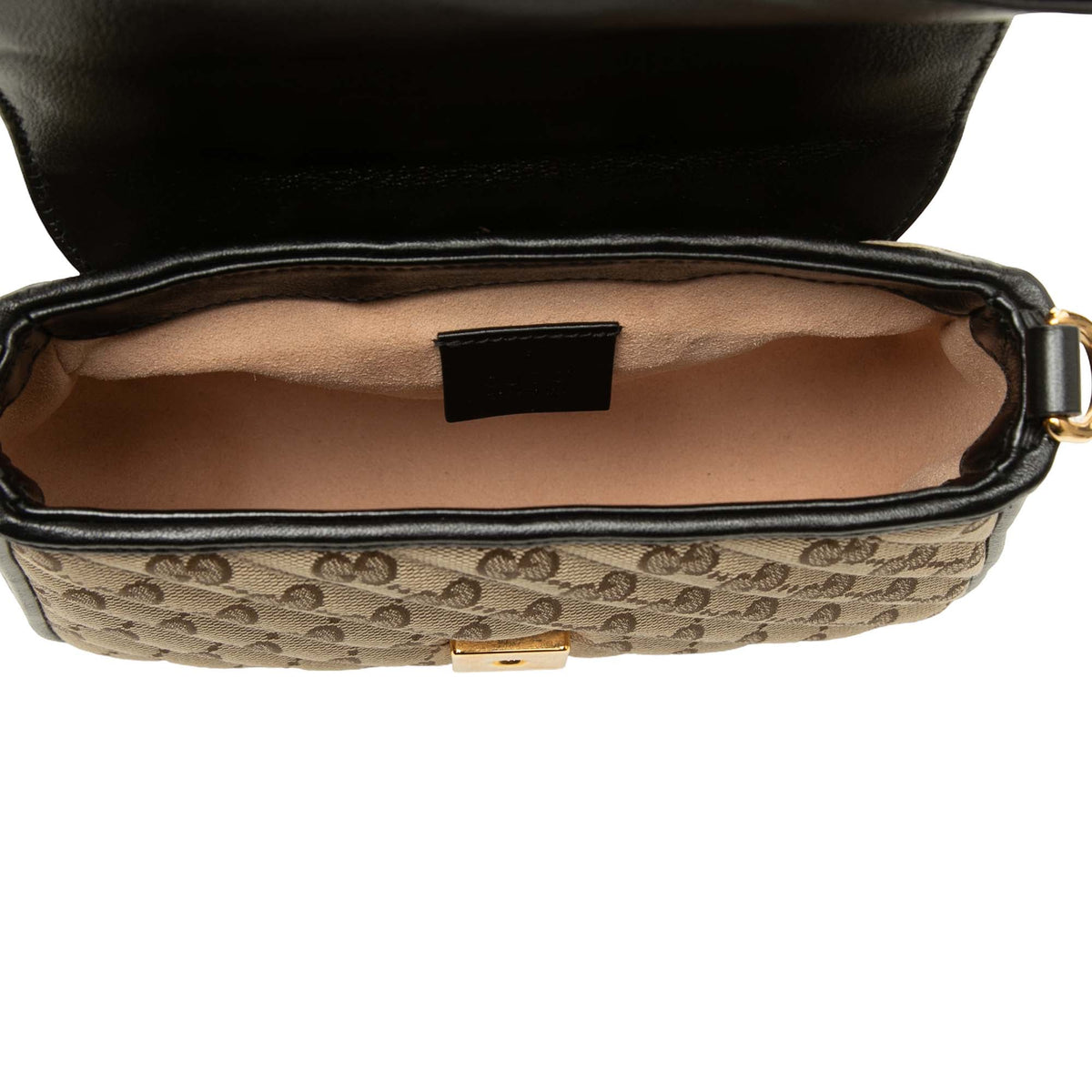 Gucci Mini GG Marmont Matelasse Diagonal GG Canvas and Calfskin Top Handle Bag — Beige