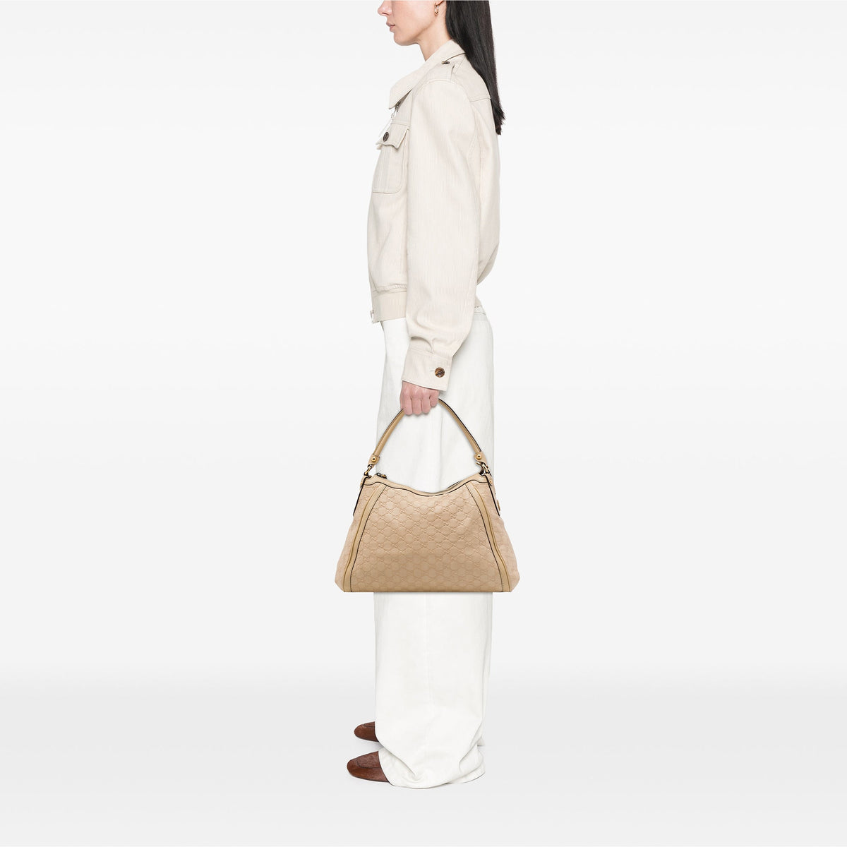 Gucci Guccissima Scarlett Shoulder Bag — Beige