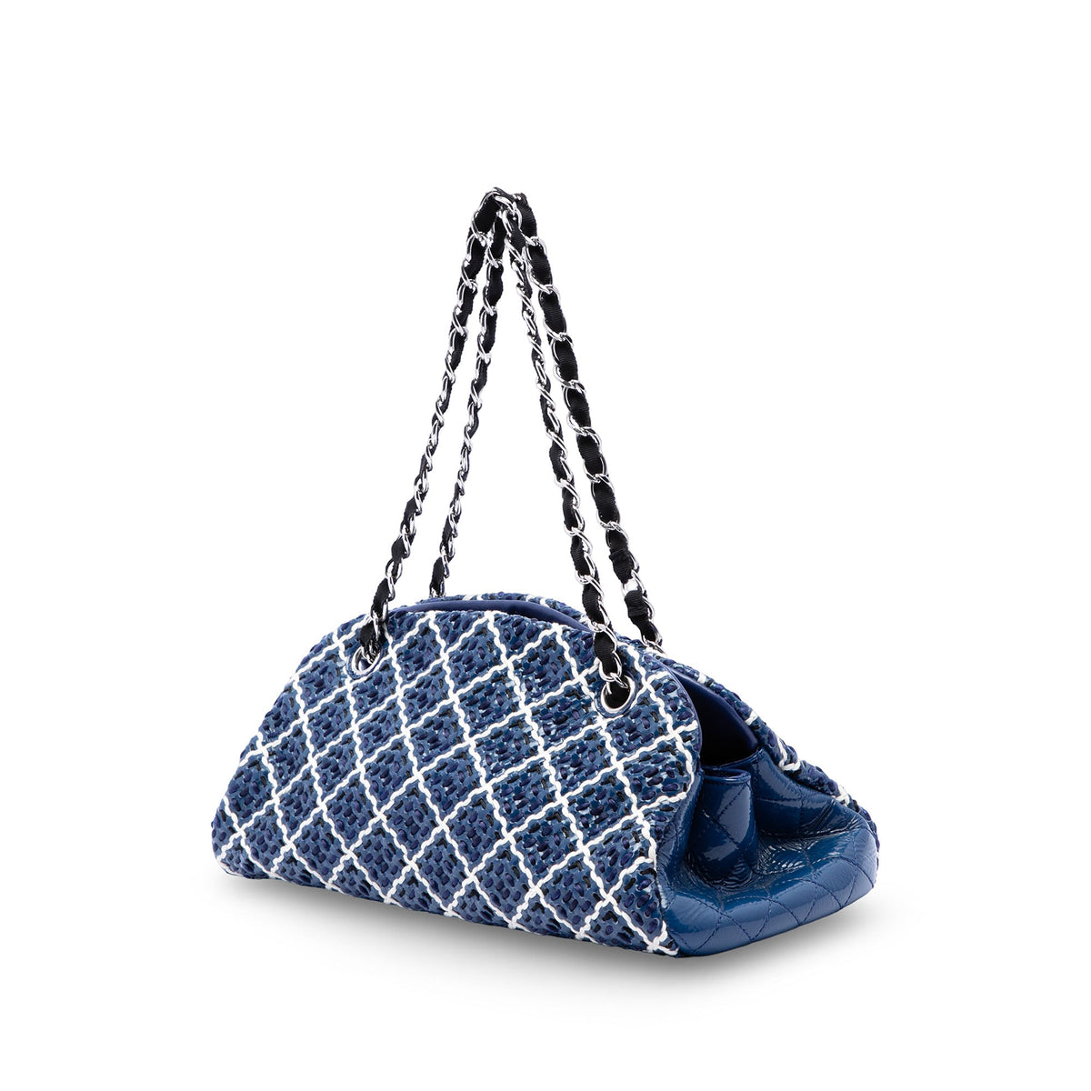Chanel Medium Patent Stitch Just Mademoiselle Bowling Bag — Blue