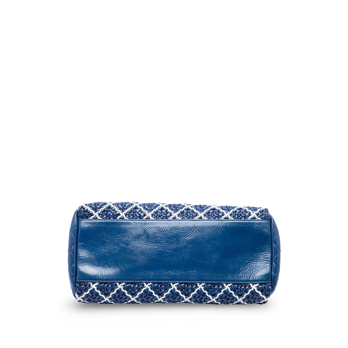 Chanel Medium Patent Stitch Just Mademoiselle Bowling Bag — Blue