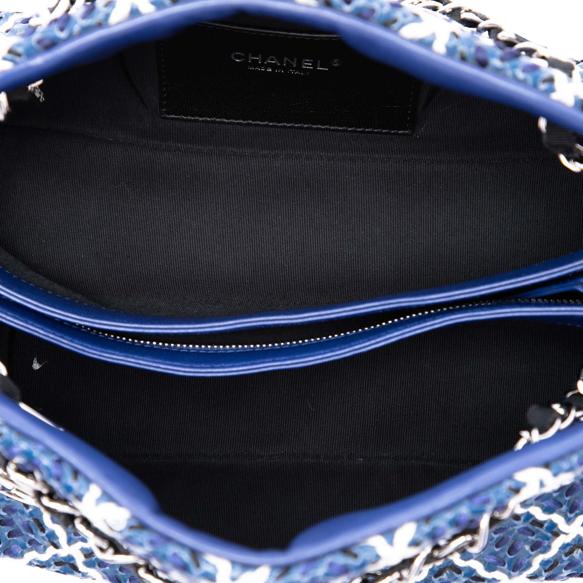 Chanel Medium Patent Stitch Just Mademoiselle Bowling Bag — Blue