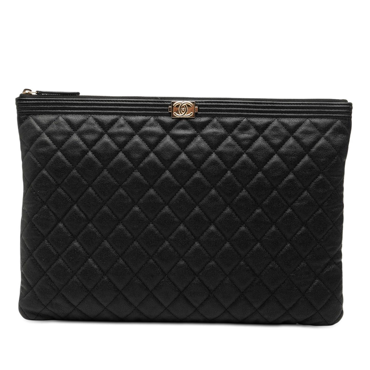 Chanel Large Quilted Caviar Boy O Case Clutch